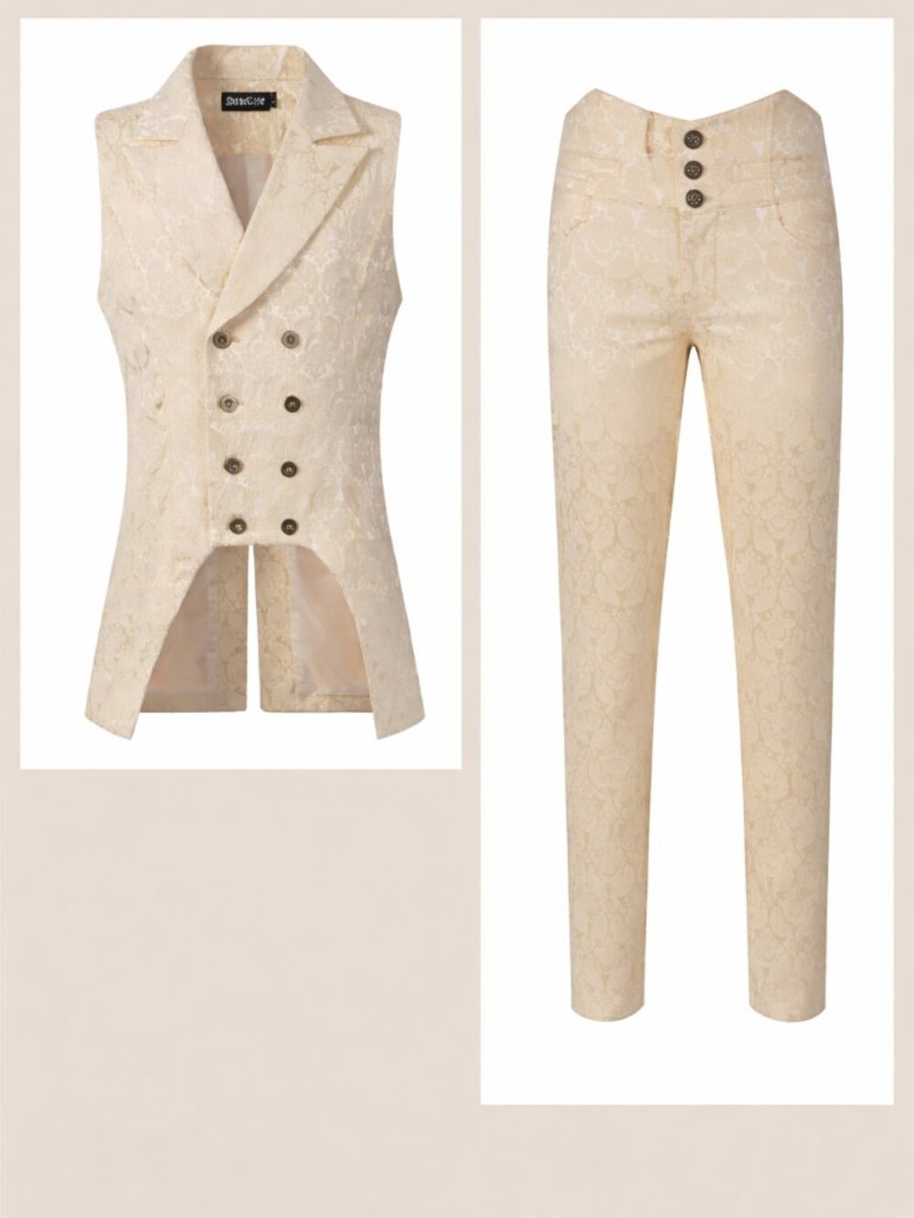 Men’s Darc Chic Cream Brocade Lace Overlay Tunic and Pant with Added Suspenders